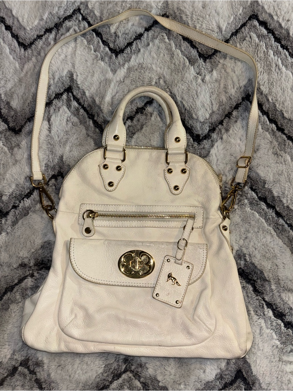 Emma Fox Cream Leather Shoulder Bag with Gold Hardware